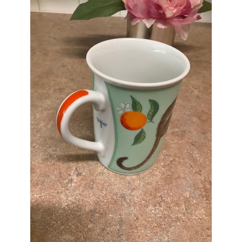 Lynn Chase Monkey Business Mug 1995 Tropical Wildlife Cockatoo Mint Green AS IS - Picture 2 of 8